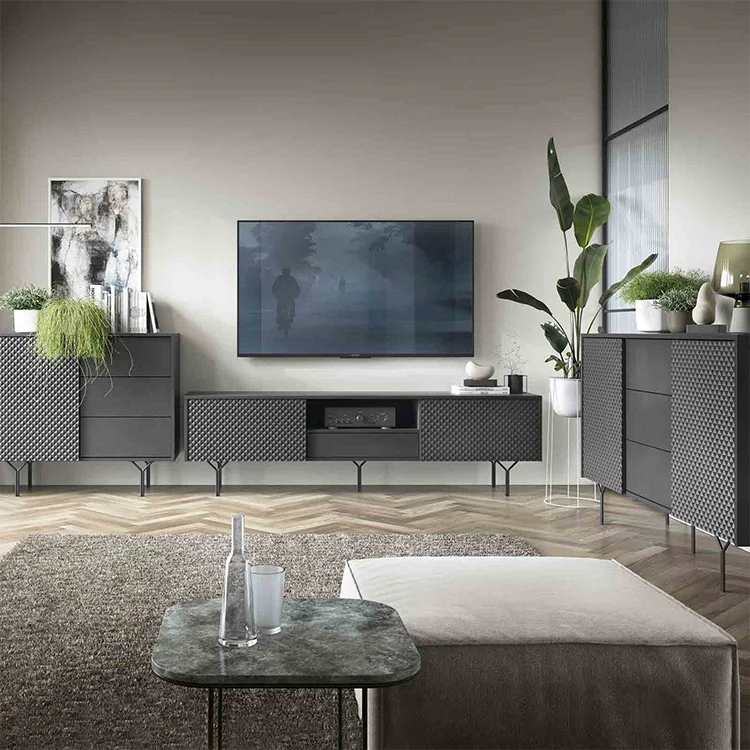 Mobile porta TV 180x51h cm moderno antracite frassinato nero Parigi