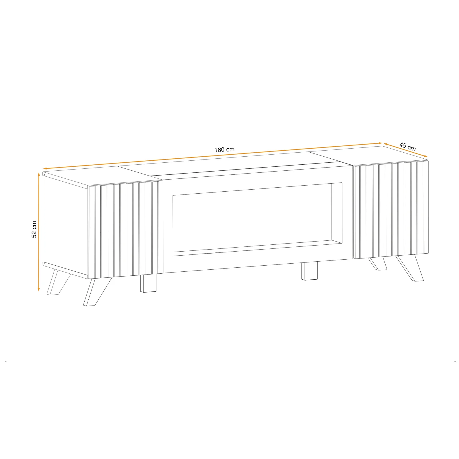 Mobile porta TV 160x52h cm 2 ante con biocamino noce con stampa nera Mendes