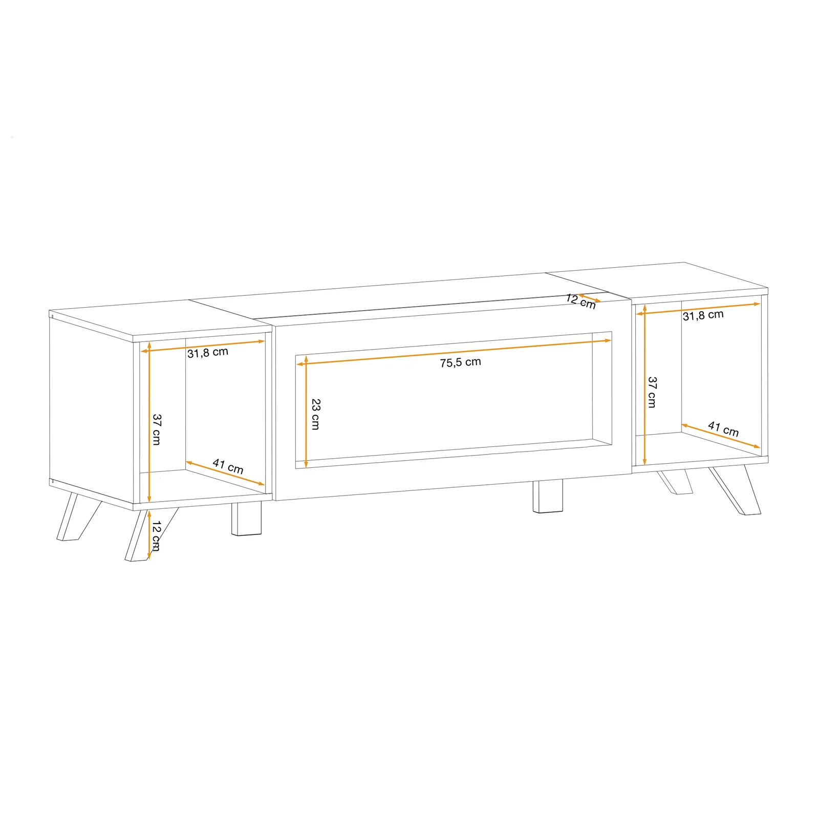 Mobile porta TV 160x52h cm 2 ante con biocamino noce con stampa nera Mendes