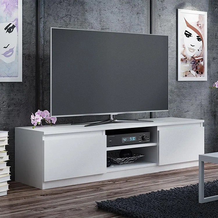 Mobile porta TV 140x36h cm 2 ante 2 vani moderno bianco Hippo