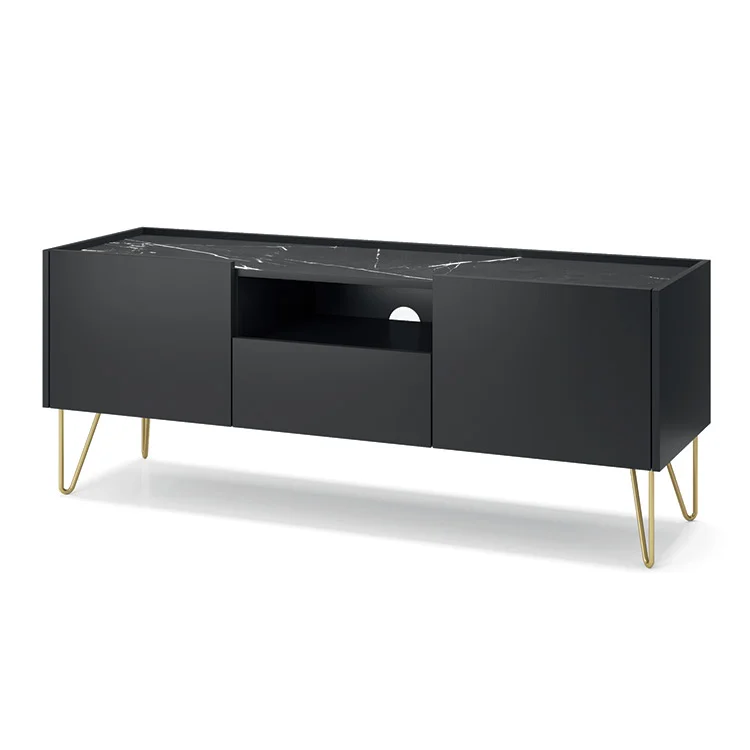 Mobile porta TV 144x55h cm soggiorno nero effetto marmo Sirena