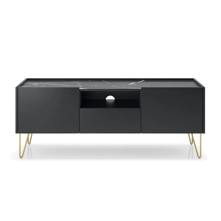 Mobile porta TV 144x55h cm soggiorno nero effetto marmo Sirena