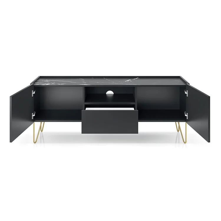 Mobile porta TV 144x55h cm soggiorno nero effetto marmo Sirena