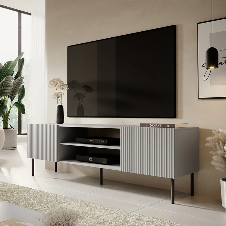 Mobile porta TV 180x57h cm soggiorno grigio chiaro nero Cadice