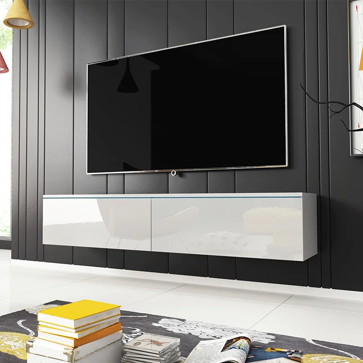 Mobile porta TV sospeso 140x30h cm soggiorno bianco lucido Silvia