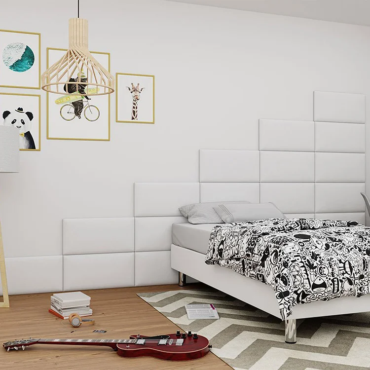 Set 3 pannelli 50x30cm decorativi da parete in ecopelle bianco Lion