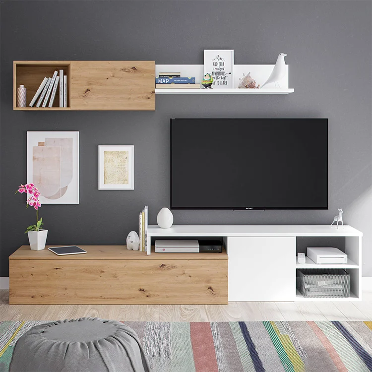 Parete attrezzata 220x135h cm soggiorno rovere bianco artico Patrol