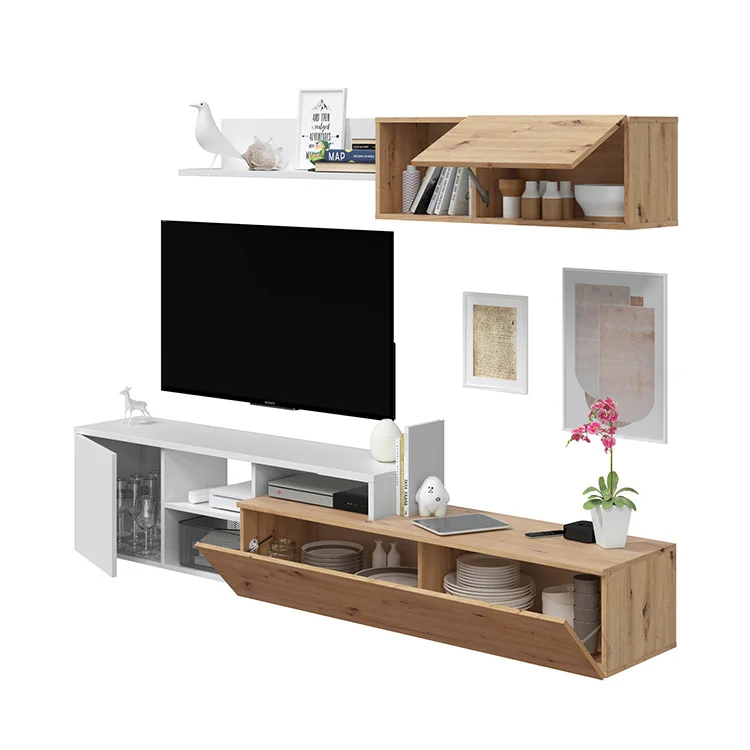 Parete attrezzata 220x135h cm soggiorno rovere bianco artico Patrol