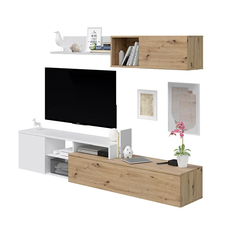 Parete attrezzata 220x135h cm soggiorno rovere bianco artico Patrol
