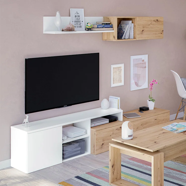 Parete attrezzata 220x135h cm soggiorno rovere bianco artico Patrol