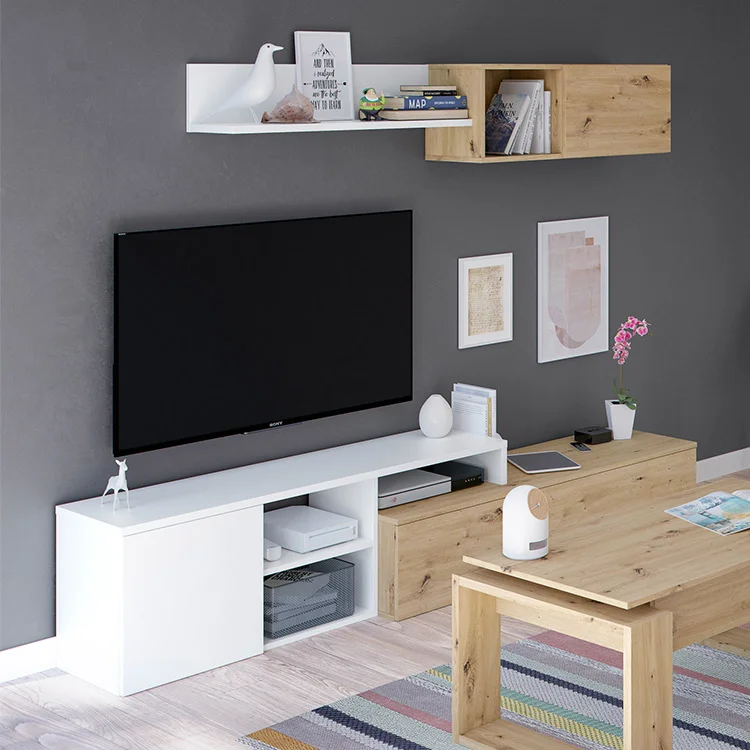 Parete attrezzata 220x135h cm soggiorno rovere bianco artico Patrol