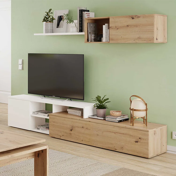 Parete attrezzata 220x135h cm soggiorno rovere bianco artico Patrol