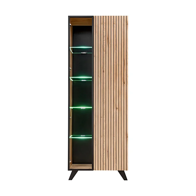 Parete attrezzata con biocamino 340x192h cm noce con stampa nera Mendes