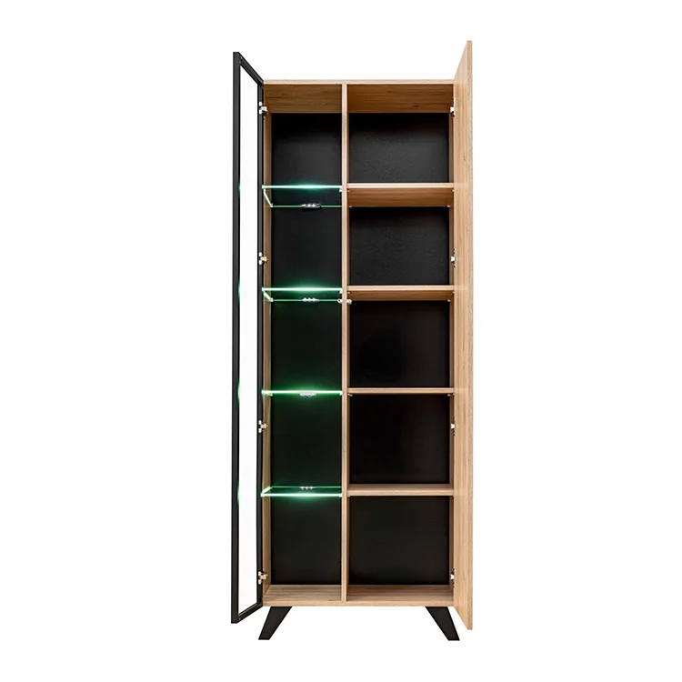 Parete attrezzata con biocamino 340x192h cm noce con stampa nera Mendes