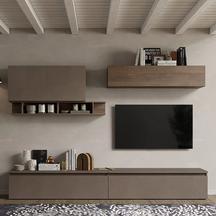 Parete attrezzata 276x190h cm design rovere marrone scuro Sunset 27