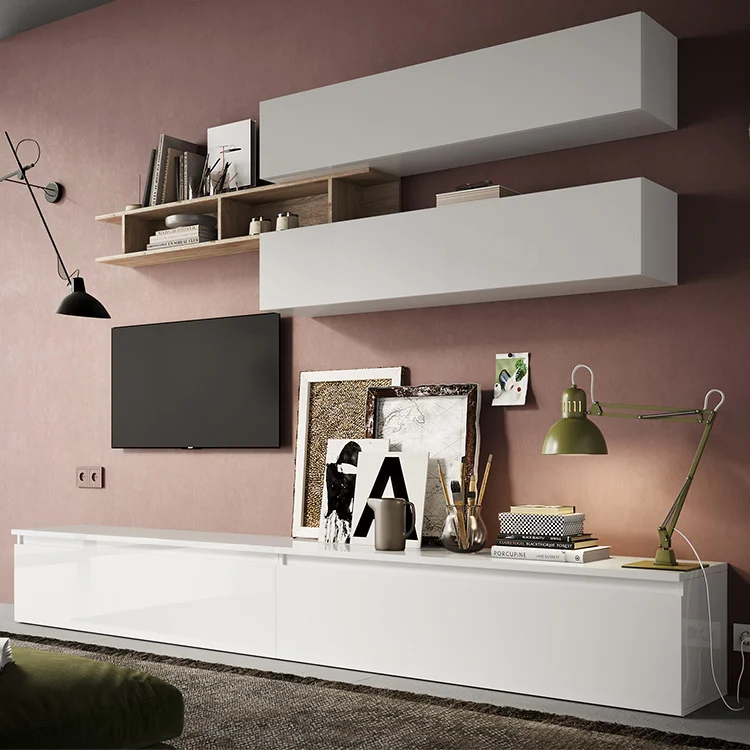 Parete attrezzata 276x190h cm design moderno bianco ludico rovere chiaro Sunset 21