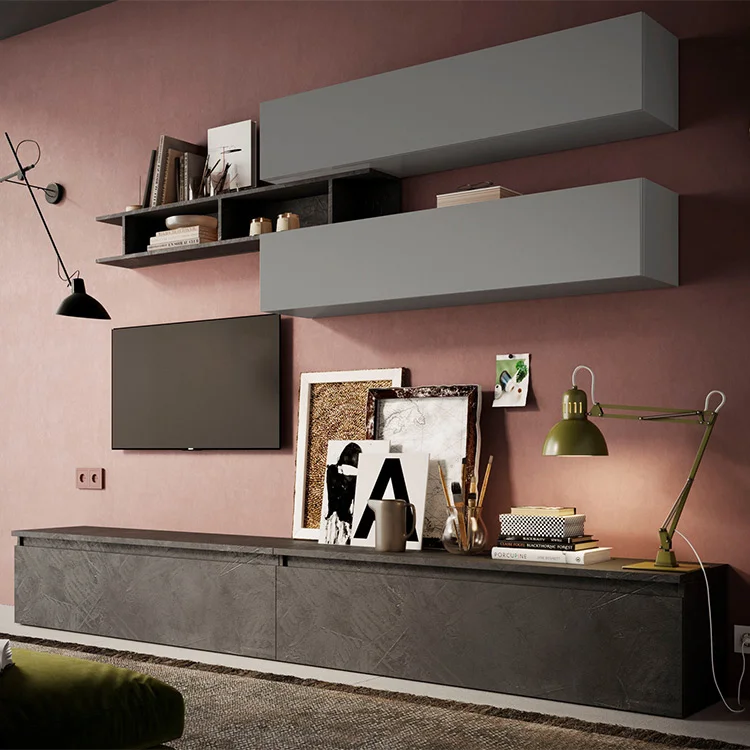 Parete attrezzata 276x190h cm design moderno grigio antracite Sunset 21