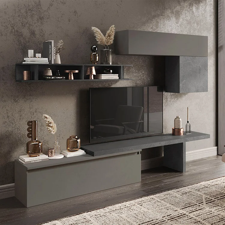 Parete attrezzata 280x190h design moderno cm grigio scuro antracite Sunset 25