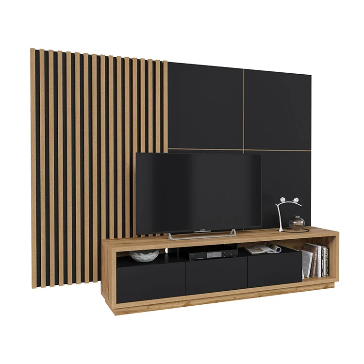 Parete attrezzata 251x196h cm moderna rovere nero Favorita