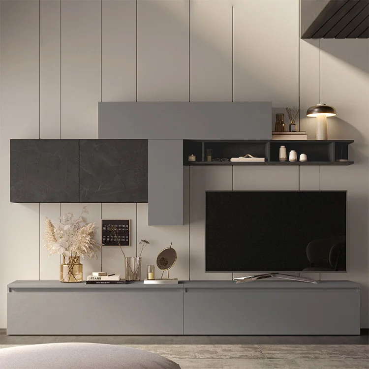 Parete attrezzata 276x180h cm moderna grigio antracite Sunset 23