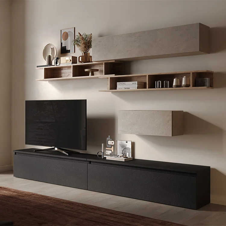 Parete attrezzata 276x190h cm moderna tortora rovere ossido Sunset 39