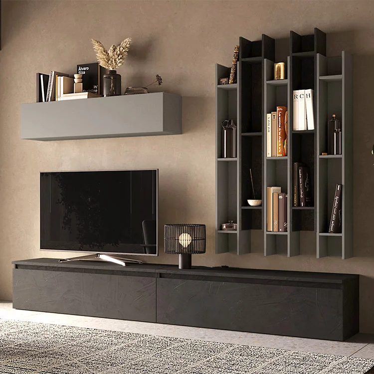 Parete attrezzata 276x210h cm moderna antracite grigio scuro Sunset 30