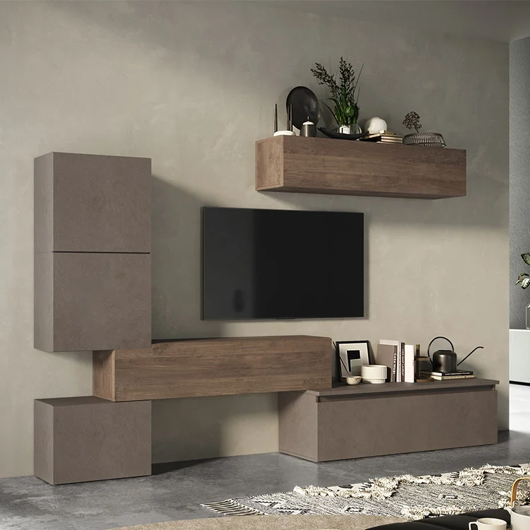 Parete attrezzata 290x195h cm moderna rovere marrone bronzo Sunset 16