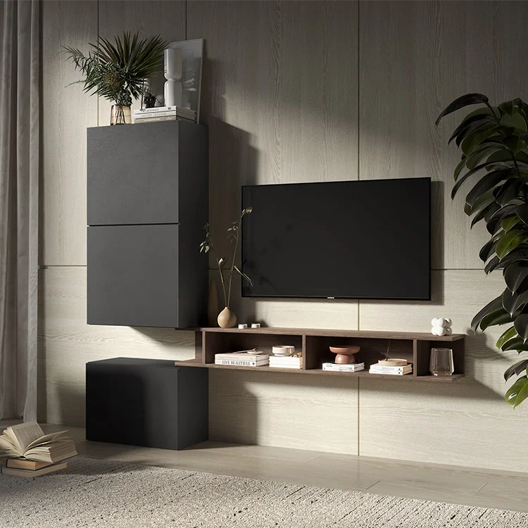 Parete attrezzata 180x160h cm soggiorno ossido nero rovere scuro Sunset 51