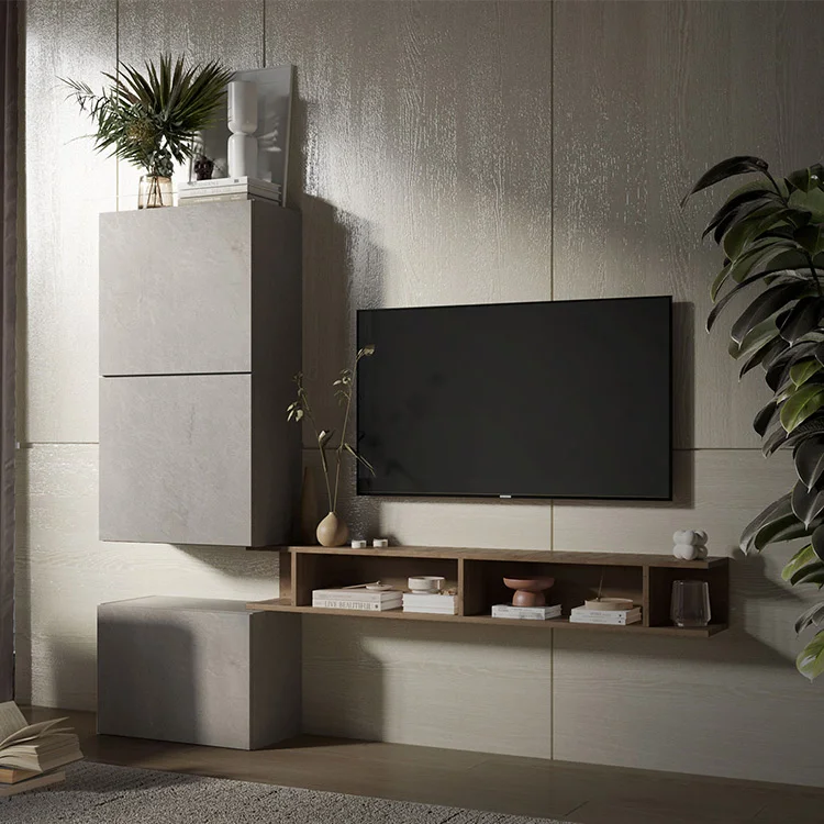 Parete attrezzata 180x160h cm soggiorno tortora rovere scuro Sunset 51