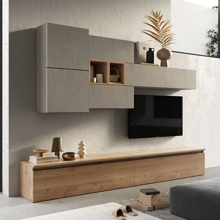 Parete attrezzata 276x190h cm soggiorno tortora rovere chiaro Sunset 24