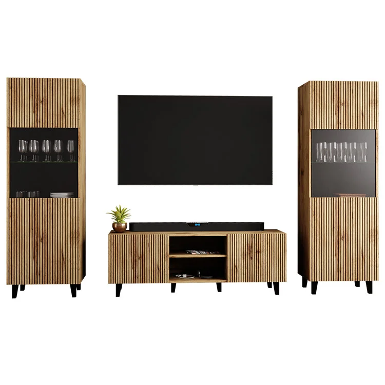 Parete attrezzata 290x183h cm moderna cannettato quercia Essence