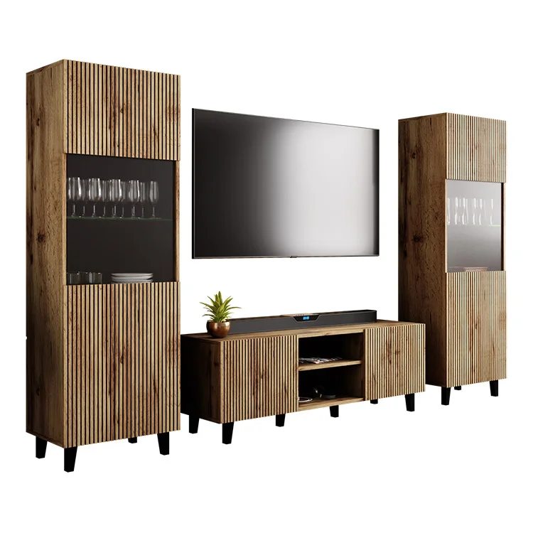 Parete attrezzata 290x183h cm moderna cannettato quercia Essence