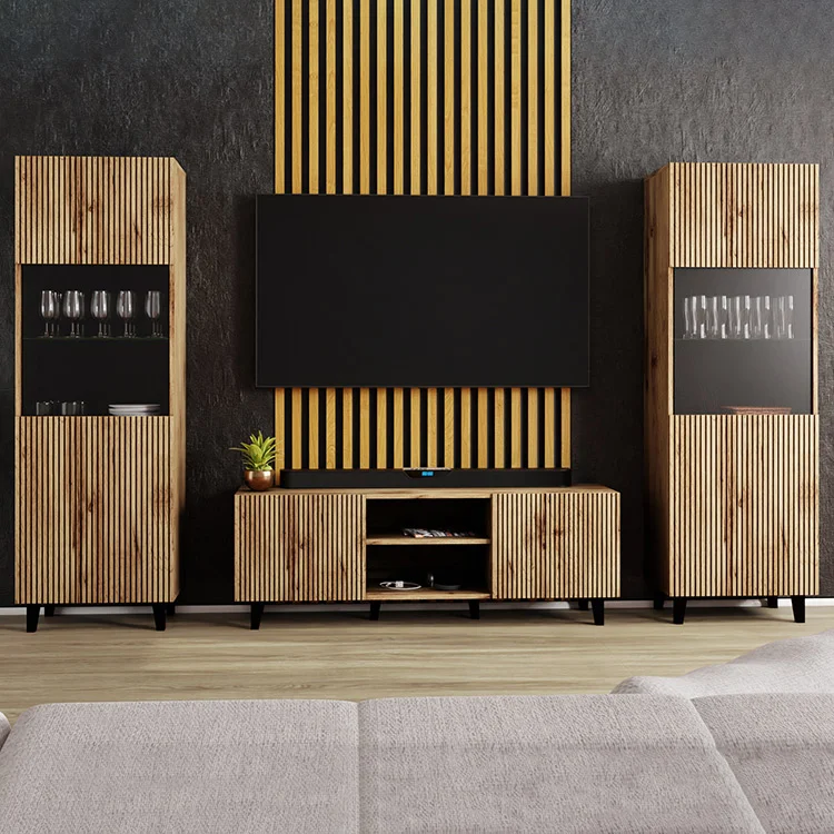 Parete attrezzata 290x183h cm moderna cannettato quercia Essence
