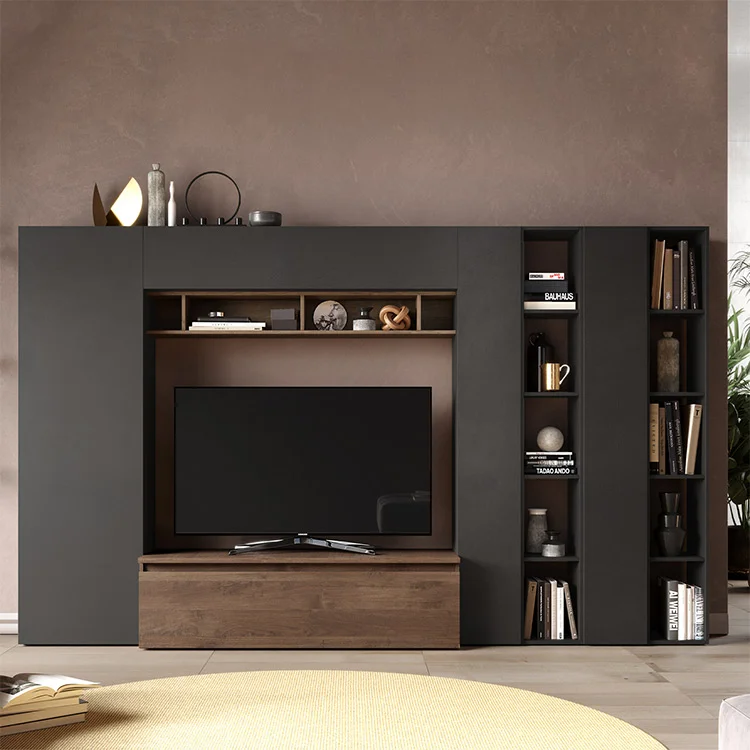 Parete attrezzata 305x186h cm moderna ossido nero rovere Sunset 36