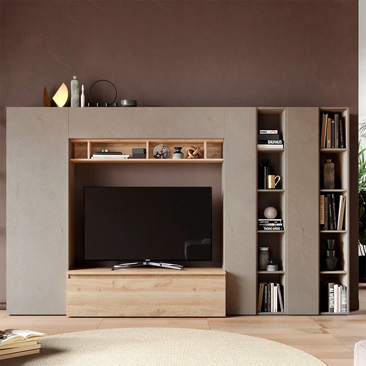 Parete attrezzata 305x186h cm moderna tortora rovere chiaro Sunset 36
