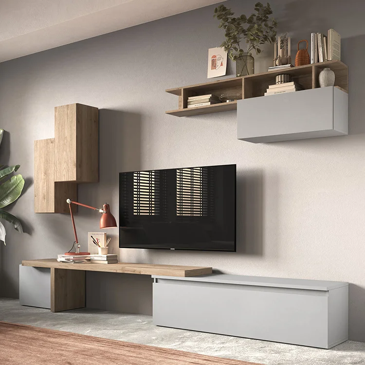Parete attrezzata 330x200h cm moderna rovere grigio chiaro Sunset 33