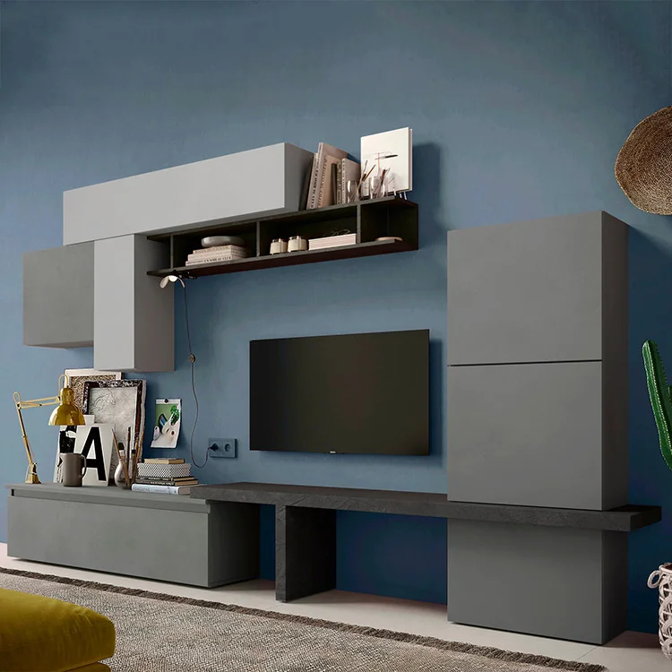 Parete attrezzata 340x190h cm moderna antracite grigio Sunset 6