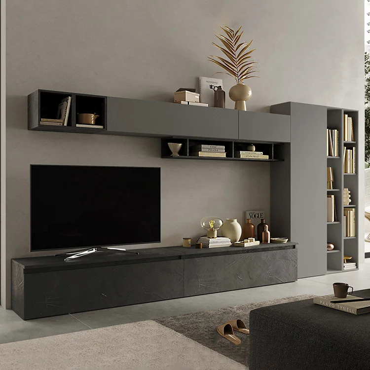 Parete attrezzata 387x186h cm moderna antracite grigio Sunset 43