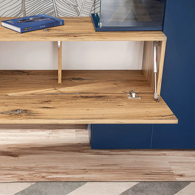 Parete attrezzata 210x162h cm soggiorno con led blu scuro rovere Feola