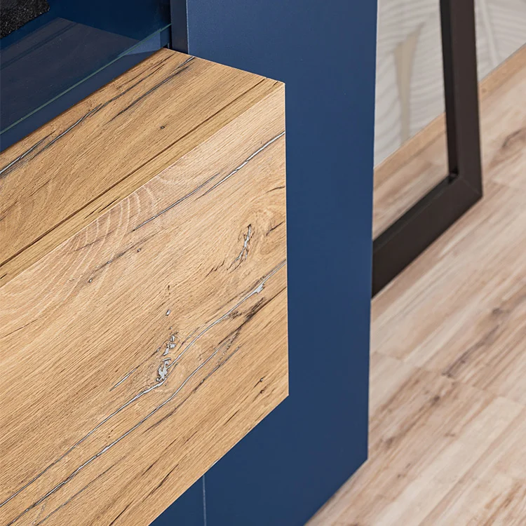 Parete attrezzata 210x162h cm soggiorno con led blu scuro rovere Feola
