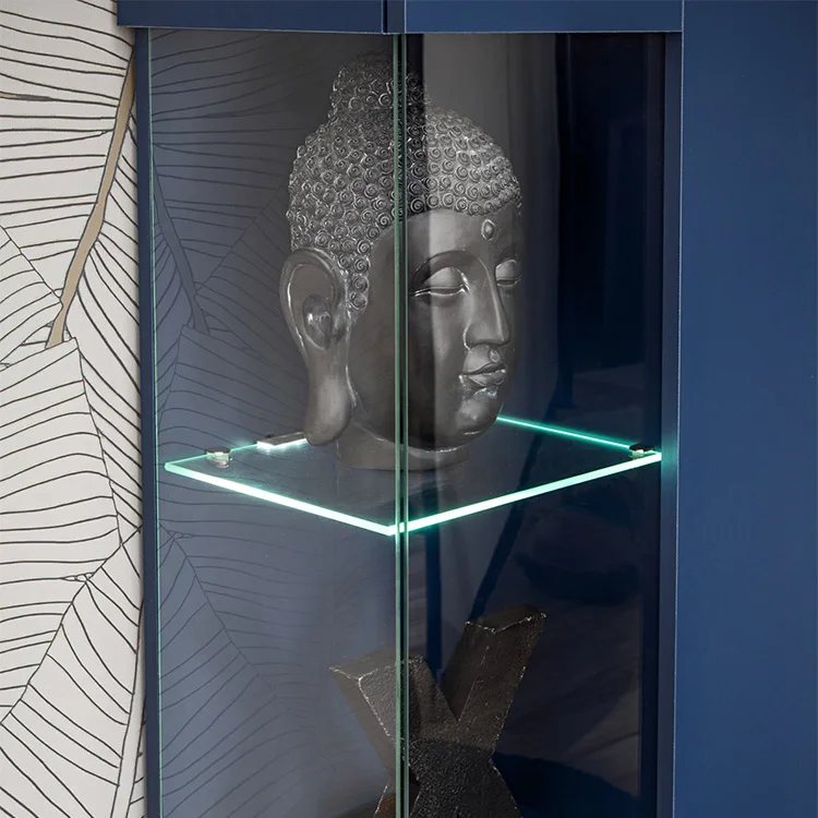 Parete attrezzata 210x162h cm soggiorno con led blu scuro rovere Feola
