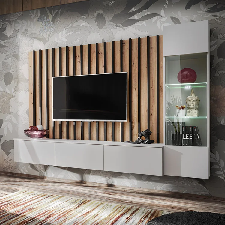 Parete attrezzata sospesa 220x148h cm nero rovere grigio perla Violina