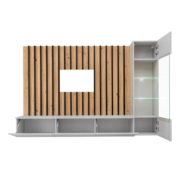 Parete attrezzata sospesa 220x148h cm nero rovere grigio perla Violina
