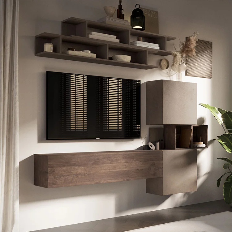 Parete attrezzata sospesa 193x190h cm rovere marrone bronzo Sunset 3