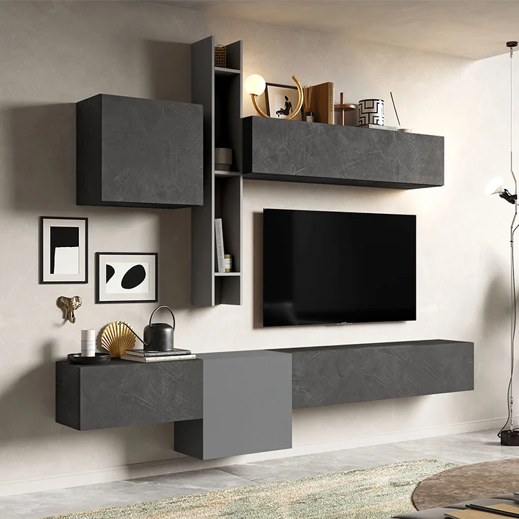 Parete attrezzata sospesa 262x220h cm grigio scuro antracite Sunset 12