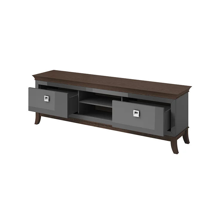 Mobile porta TV 196x63h cm 2 cassetti antracite lucido rovere scuro Umag