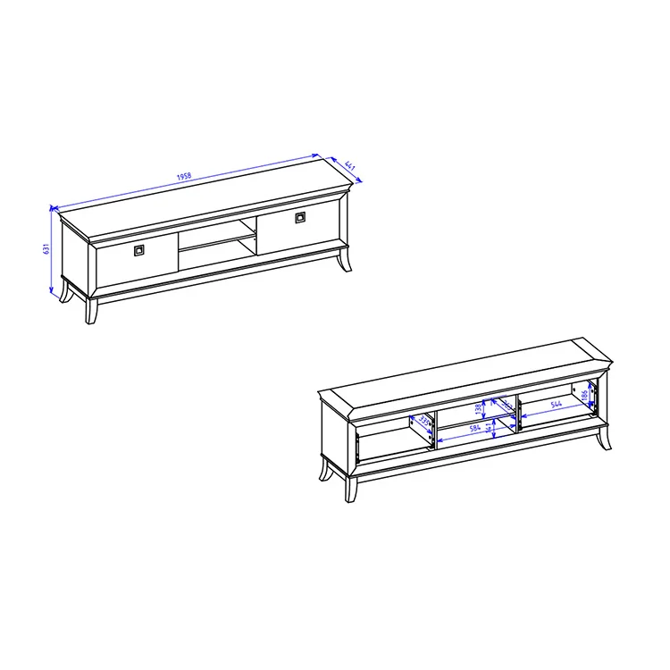 Mobile porta TV 196x63h cm 2 cassetti antracite lucido rovere scuro Umag