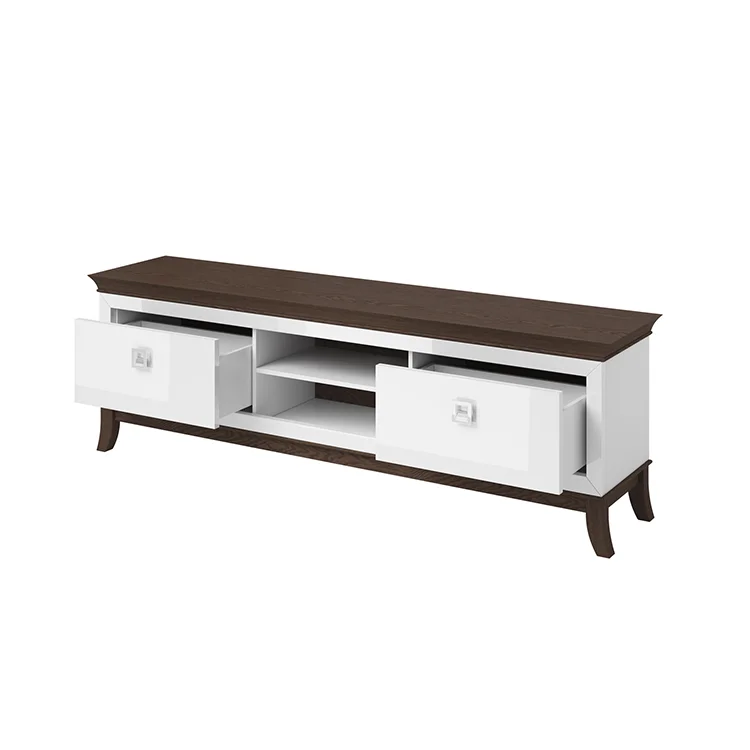 Mobile porta TV 196x63h cm 2 cassetti moderno bianco lucido rovere scuro Umag