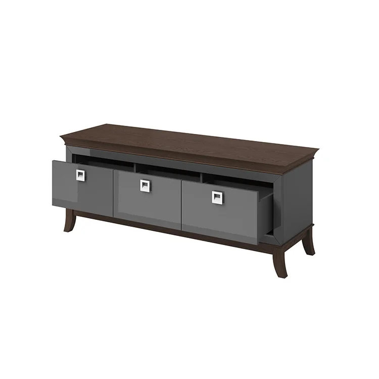 Mobile porta TV 160x63h cm 3 cassetti moderno antracite lucido rovere scuro Umag