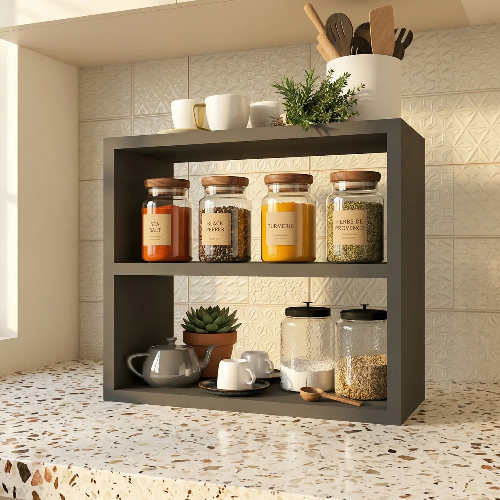 Scaffale da cucina 44x40h cm portaspezie moderno antracite Grecia